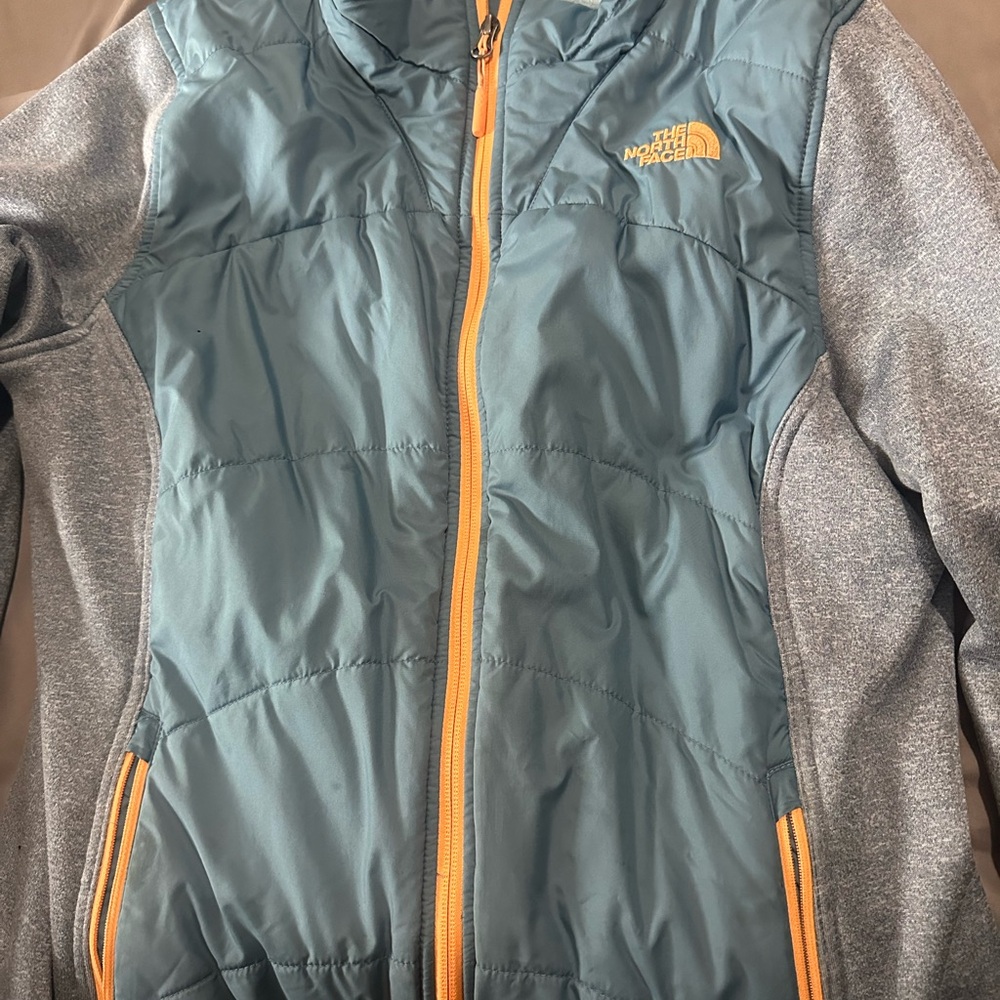 The North Face Blue and Gray Jacket with Orange Accents